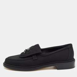 Chanel Black Canvas Quilted CC Slip On Loafers Size 38