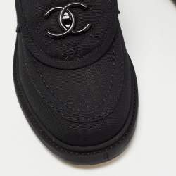 Chanel Black Canvas Quilted CC Slip On Loafers Size 38
