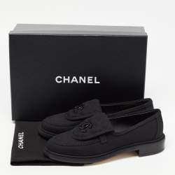 Chanel Black Canvas Quilted CC Slip On Loafers Size 38