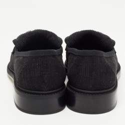 Pre Owned Chanel Black Fabric Quilted CC Crystal Embellished Slip On Loafers Size 38