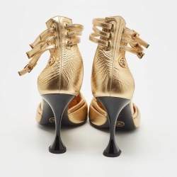 Pre Owned Chanel Gold Leather Strappy Pumps Size 38