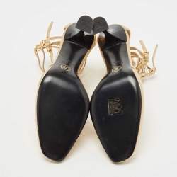 Pre Owned Chanel Gold Leather Strappy Pumps Size 38