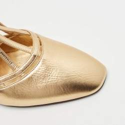 Pre Owned Chanel Gold Leather Strappy Pumps Size 38