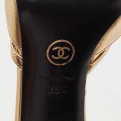 Pre Owned Chanel Gold Leather Strappy Pumps Size 38