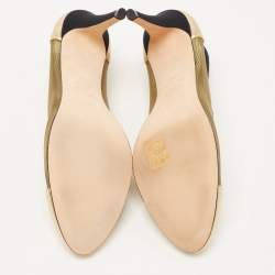 Pre Owned Chanel Gold/Black Leather And Mesh CC Cap Toe Pumps Size 40