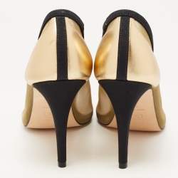 Pre Owned Chanel Gold/Black Leather And Mesh CC Cap Toe Pumps Size 40