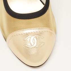 Pre Owned Chanel Gold/Black Leather And Mesh CC Cap Toe Pumps Size 40
