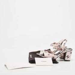 Chanel Pink/Black CC Print Leather Ankle Strap Sandals Size 37