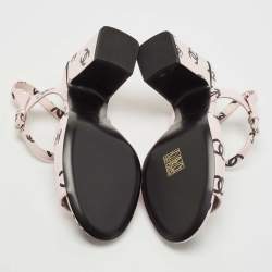 Chanel Pink/Black CC Print Leather Ankle Strap Sandals Size 37