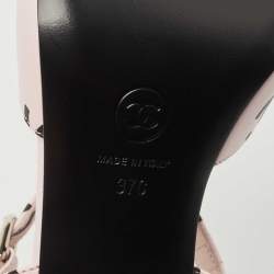 Chanel Pink/Black CC Print Leather Ankle Strap Sandals Size 37