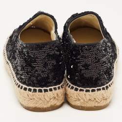 Chanel Black Patent And Sequin CC Cap Toe Espadrille Flats Size 39
