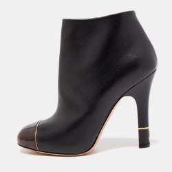 Chanel Black/Burgundy Leather and Patent Ankle Boots Size 36