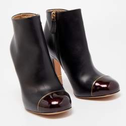 Chanel Black/Burgundy Leather and Patent Ankle Boots Size 36