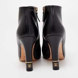 Chanel Black/Burgundy Leather and Patent Ankle Boots Size 36
