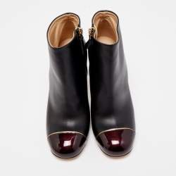 Chanel Black/Burgundy Leather and Patent Ankle Boots Size 36