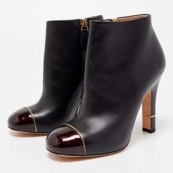 Chanel Black/Burgundy Leather and Patent Ankle Boots Size 36