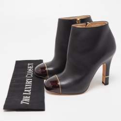 Chanel Black/Burgundy Leather and Patent Ankle Boots Size 36