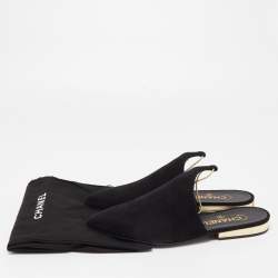 Pre Owned Chanel Black Suede Ankle Tie Flat Mules Size 37