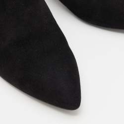 Pre Owned Chanel Black Suede Ankle Tie Flat Mules Size 37
