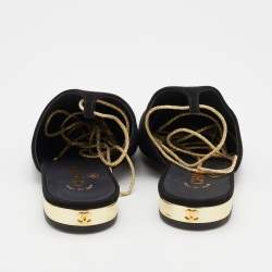 Pre Owned Chanel Black Suede Ankle Tie Flat Mules Size 37