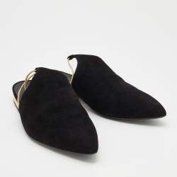 Pre Owned Chanel Black Suede Ankle Tie Flat Mules Size 37
