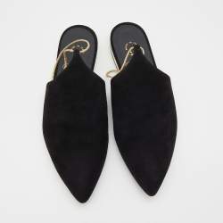 Pre Owned Chanel Black Suede Ankle Tie Flat Mules Size 37