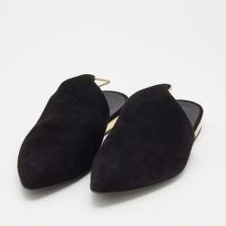 Pre Owned Chanel Black Suede Ankle Tie Flat Mules Size 37