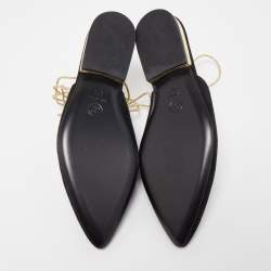 Pre Owned Chanel Black Suede Ankle Tie Flat Mules Size 37