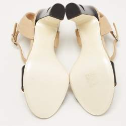 Pre Owned Chanel Beige/Black Leather Ankle Strap Sandals Size 35