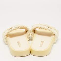Chanel White Beads Briaded Slide Sandals Size 36