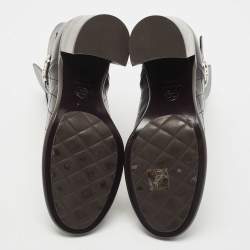 Pre Owned Chanel Black Quilted Leather CC Cap Block Heel Mid Calf Booties Size 37.5