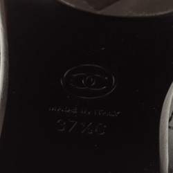 Pre Owned Chanel Black Quilted Leather CC Cap Block Heel Mid Calf Booties Size 37.5