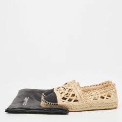 Pre Owned Chanel Beige/Black Laser Cut Raffia and CC Canvas Espadrille Flats Size 40