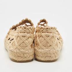 Pre Owned Chanel Beige/Black Laser Cut Raffia and CC Canvas Espadrille Flats Size 40