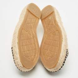Pre Owned Chanel Beige/Black Laser Cut Raffia and CC Canvas Espadrille Flats Size 40