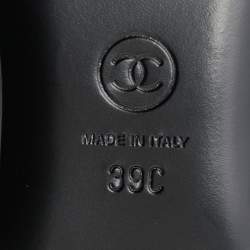 Pre Owned Chanel Silver Glitter CC Logo Smoking Slippers Size 39