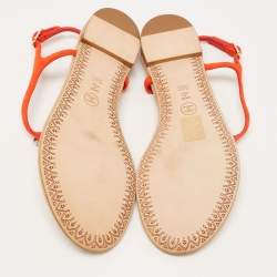 Pre Owned Chanel Orange Suede CC Embellished Ankle Strap Thong Flat Sandals Size 38