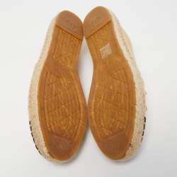 Pre Owned Chanel Beige/Black Leather Camellia CC Stud Espadrilles Size 40