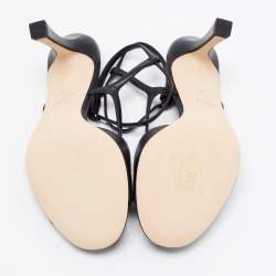 Pre Owned Chanel Black Leather CC Ankle Strap Sandals Size 38