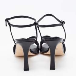 Pre Owned Chanel Black Leather CC Ankle Strap Sandals Size 38