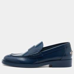 Chanel Blue Leather Slip On Loafers Size 37.5