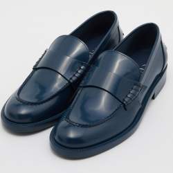 Chanel Blue Leather Slip On Loafers Size 37.5