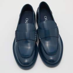 Chanel Blue Leather Slip On Loafers Size 37.5