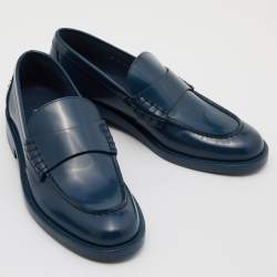 Chanel Blue Leather Slip On Loafers Size 37.5