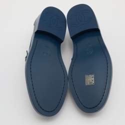 Chanel Blue Leather Slip On Loafers Size 37.5