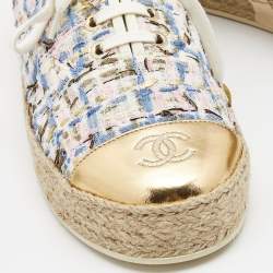 Chanel Fabric and Foil Leather CC Cap Toe Low Top Sneakers Size 41