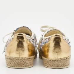 Chanel Fabric and Foil Leather CC Cap Toe Low Top Sneakers Size 41