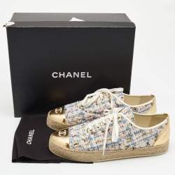 Chanel Fabric and Foil Leather CC Cap Toe Low Top Sneakers Size 41