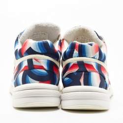 Pre Owned Chanel White/Blue Suede and Printed Satin CC Low Top Sneakers Size 40.5