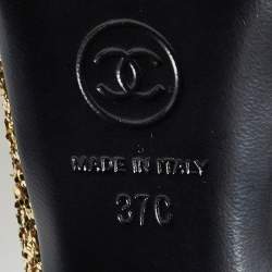 Pre Owned Chanel Gold/Black Glitter and Canvas Cap Toe Slingback Pumps Size 37